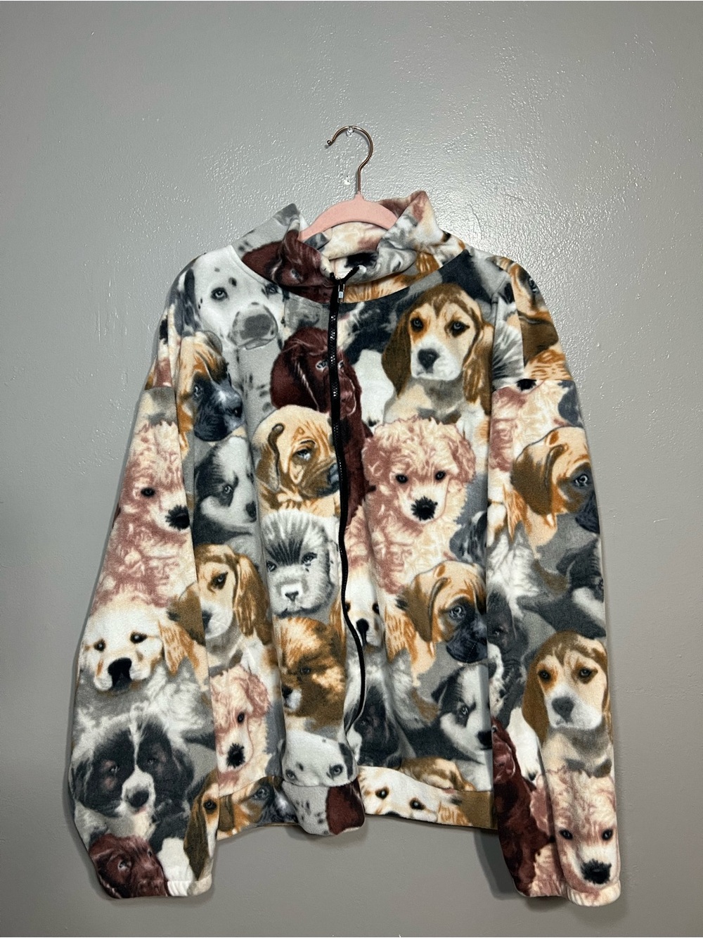 Black Mountain Puppy Dog Print Fleece Zip Up Jacket 2X